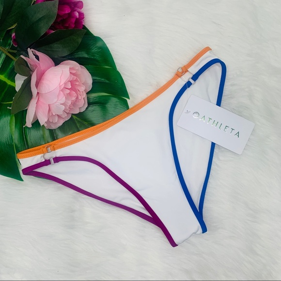 Athleta White Yellow Fuchsia Blue Color Block Bikini Bottoms Size Small NWT - Picture 2 of 8